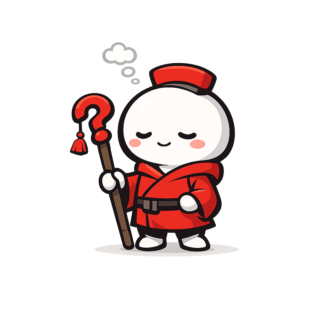 Kotoba Labs mascot in red robes holding a staff