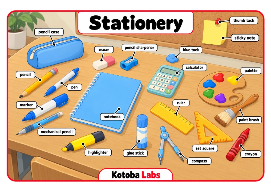 Preview of the labelled Stationery classroom poster